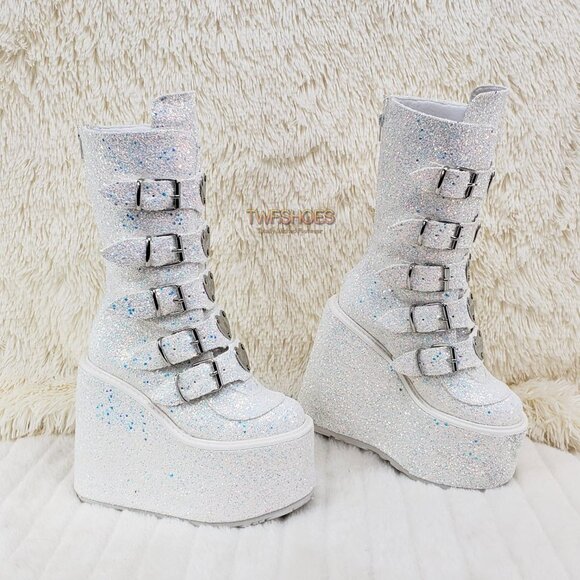 White Glitter Punk Platform Goth Boots Swing